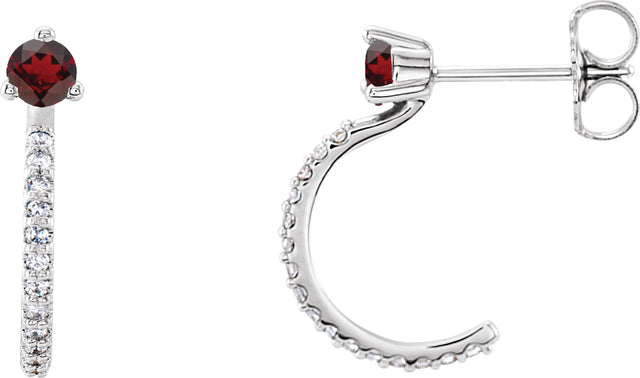 Platinum Round Natural Mozambique Garnet Accented J-Hoop Earrings