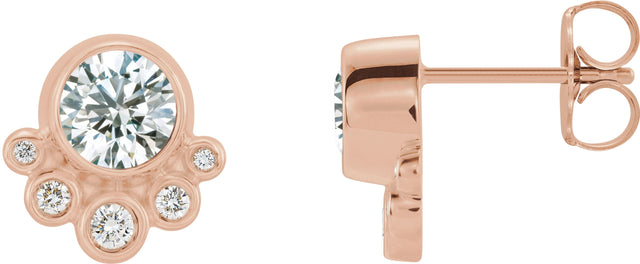 14K Gold Round Natural Diamond Accented Bezel-Set Earrings - Rose Gold