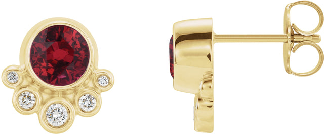 14K Gold Round Natural Ruby Accented Bezel-Set Earrings - Yellow Gold