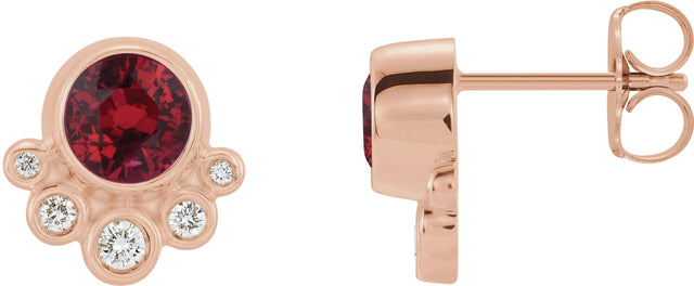 14K Gold Round Natural Ruby Accented Bezel-Set Earrings - Rose Gold
