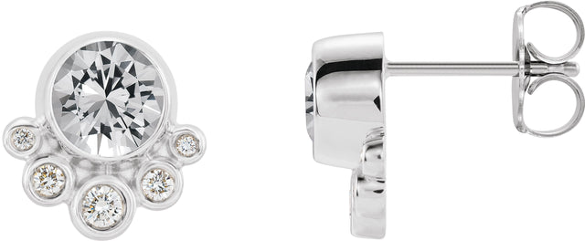14K Gold Round Natural White Sapphire Accented Bezel-Set Earrings - White Gold