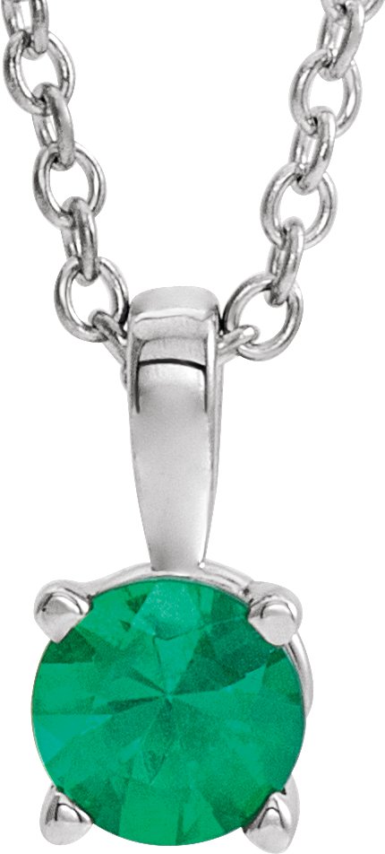 Platinum Round Natural Emerald Birthstone Necklace or Pendant