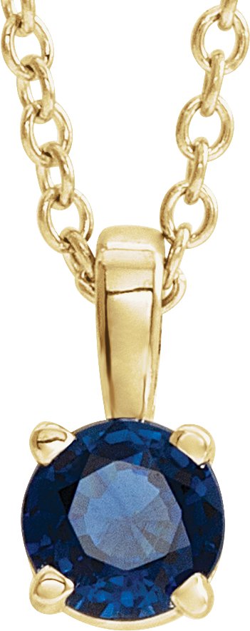 14K Gold Round Natural Blue Sapphire Birthstone Necklace or Pendant - Yellow Gold