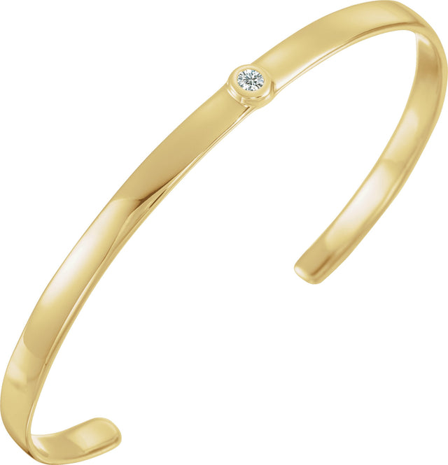 14K Gold Round Natural Diamond Bezel-Set Cuff Bracelet - Yellow Gold