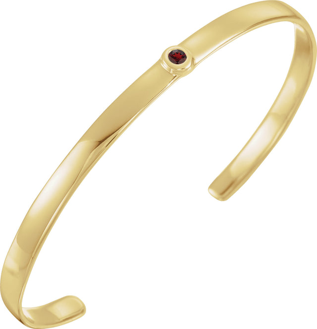 14K Gold Round Natural Mozambique Garnet Bezel-Set Cuff Bracelet - Yellow Gold