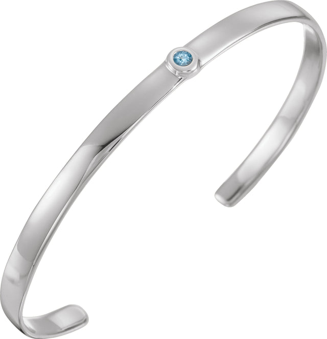 14K Gold Round Natural Aquamarine Bezel-Set Cuff Bracelet - White Gold