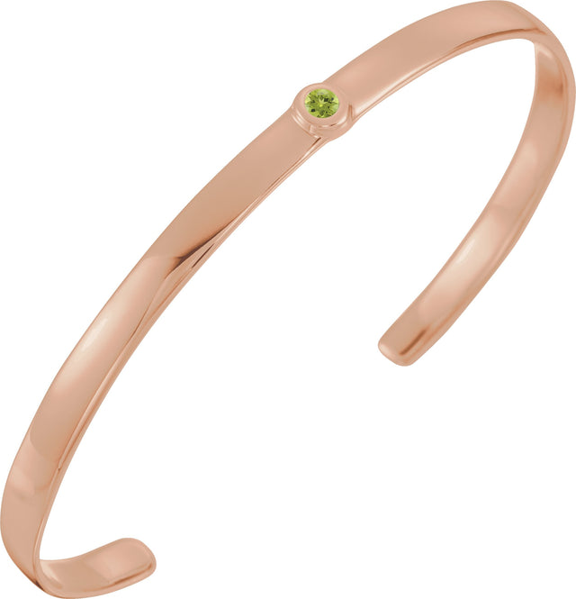 14K Gold Round Natural Peridot Bezel-Set Cuff Bracelet - Rose Gold