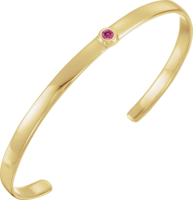 14K Gold Round Natural Pink Tourmaline Bezel-Set Cuff Bracelet - Yellow Gold