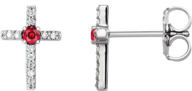 Platinum Round Lab-Grown Ruby Accented Cross Earrings