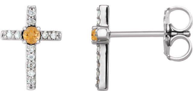 Platinum Round Natural Citrine Accented Cross Earrings – 1.5-2mm Stones