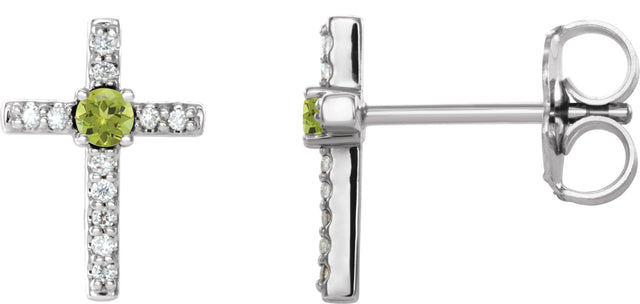 Platinum Round Natural Peridot Accented Cross Earrings – 1.5-2mm Stones