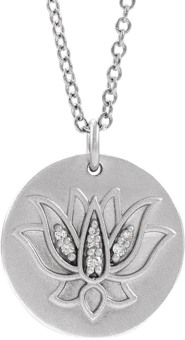 14K Gold Lotus Necklace or Pendant - White Gold
