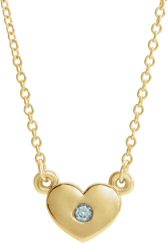 14K Gold Round Natural Blue Zircon Heart Necklace - Yellow Gold