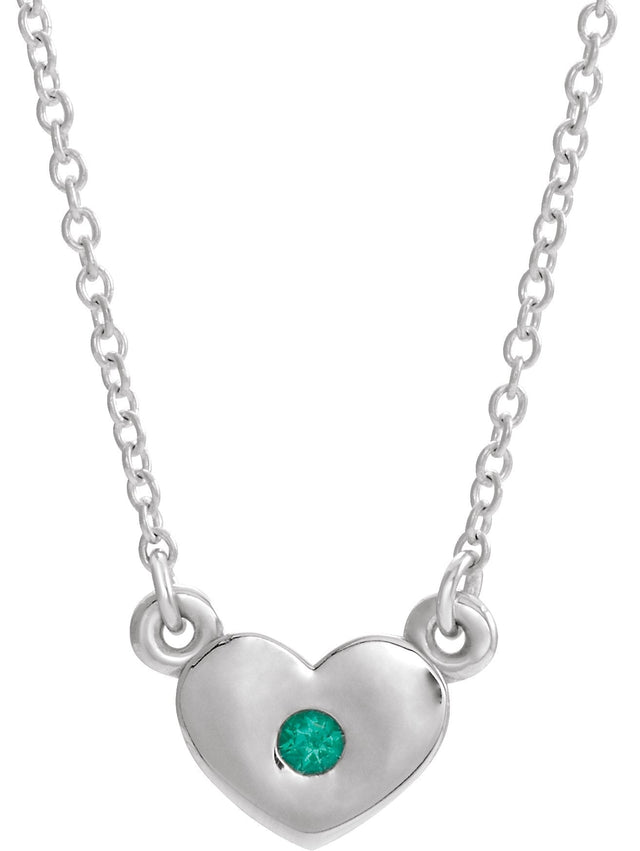 14K Gold Round Lab-Grown Emerald Heart Necklace - White Gold