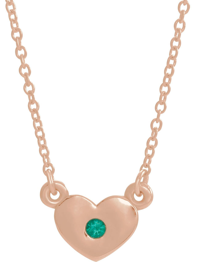 14K Gold Round Lab-Grown Emerald Heart Necklace - Rose Gold