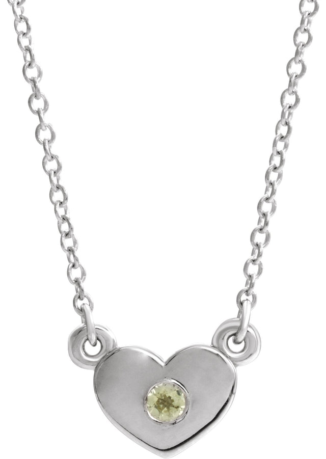 14K Gold Round Natural Peridot Heart Necklace - White Gold