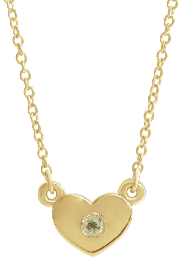 14K Gold Round Natural Peridot Heart Necklace - Yellow Gold