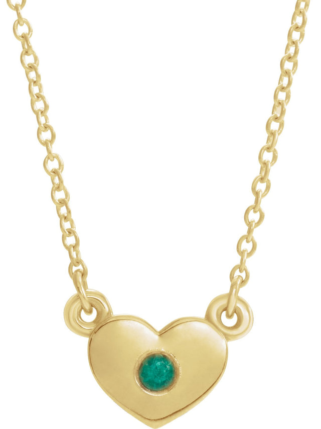 14K Gold Round Natural Emerald Heart Necklace - Yellow Gold