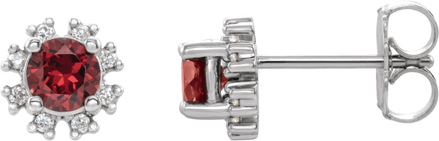 14K Gold Natural Ruby Round 4-Prong Halo-Style Earrings - White Gold
