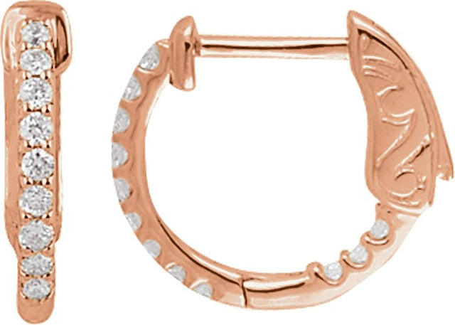 14K Gold Round Lab-Grown Diamond Inside-Outside Hoop Earrings - Rose Gold