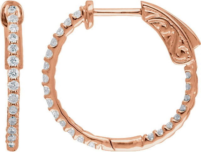14K Gold Round Lab-Grown Diamond Inside-Outside Hoop Earrings - Rose Gold