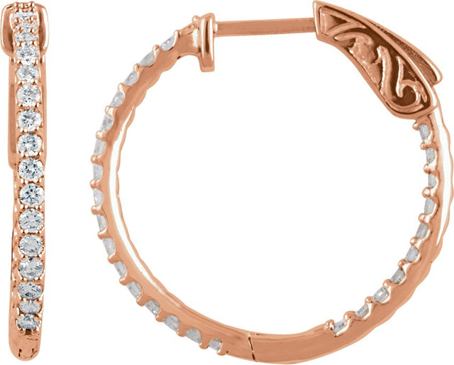 14K Gold Round Lab-Grown Diamond Inside-Outside Hoop Earrings - Rose Gold