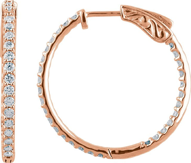 14K Gold Round Lab-Grown Diamond Inside-Outside Hoop Earrings - Rose Gold