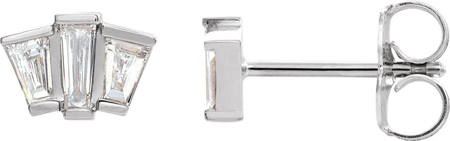 14K Gold Tapered Baguette Natural Diamond Geometric Cluster Earrings - White Gold