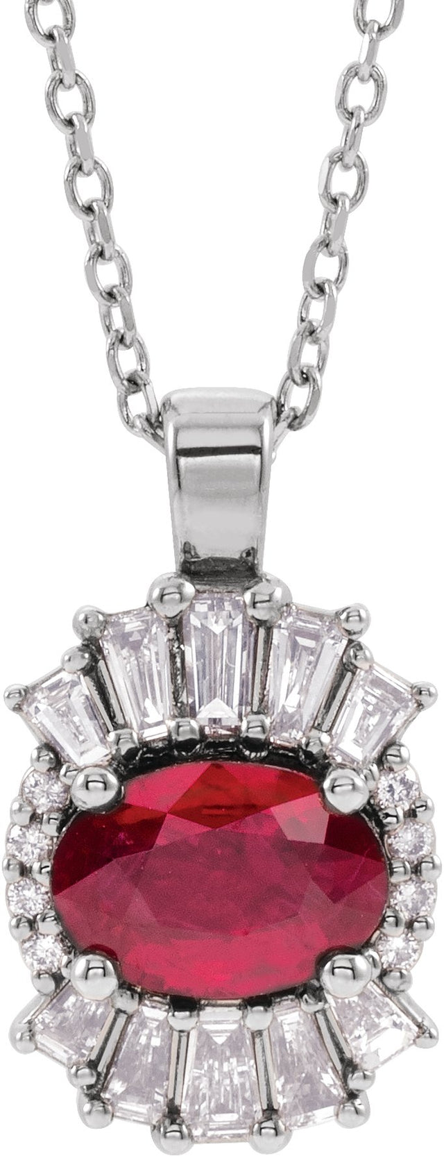 14K Gold Oval Natural Ruby Halo-Style Necklace or Pendant - White Gold