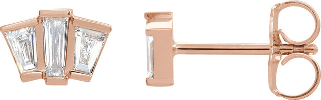 14K Gold Tapered Baguette Natural Diamond Geometric Cluster Earrings - Rose Gold