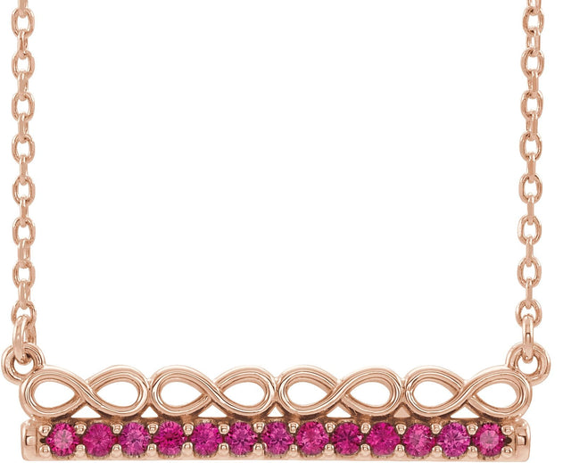 14K Gold Round Natural Ruby Infinity-Inspired Bar Necklace - Rose Gold