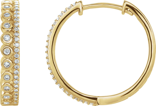 14K Gold Round Natural Diamond Geometric Hoop Earrings - Yellow Gold