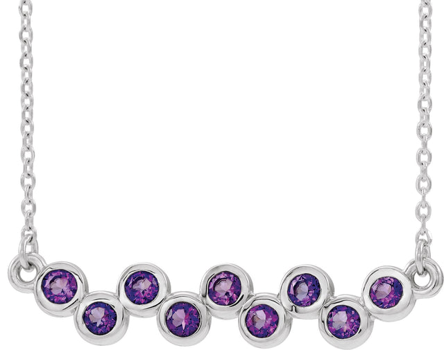 Platinum Round Natural Amethyst Bezel-Set Bar Necklace