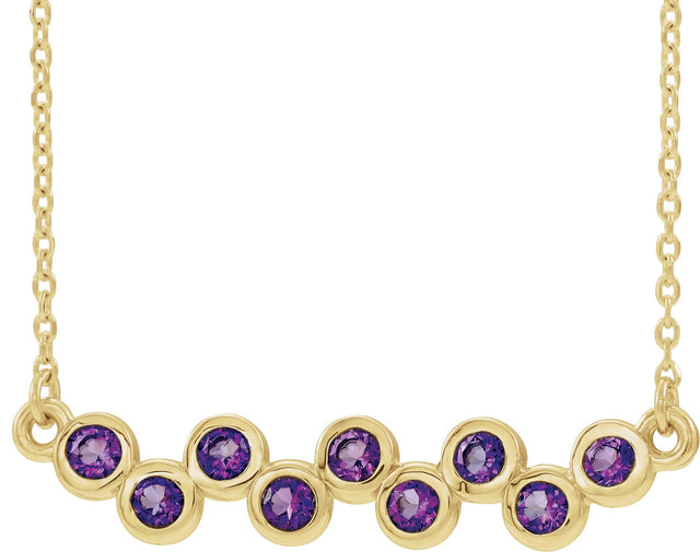 14K Gold Round Natural Amethyst Bezel-Set Bar Necklace - Yellow Gold