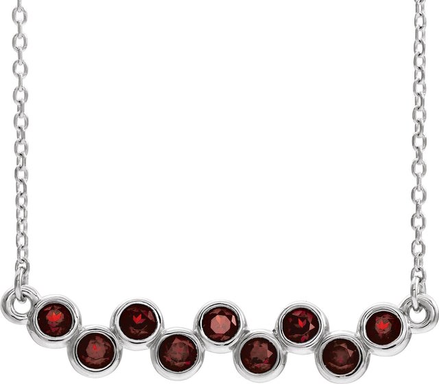 14K Gold Round Natural Mozambique Garnet Bezel-Set Bar Necklace - White Gold