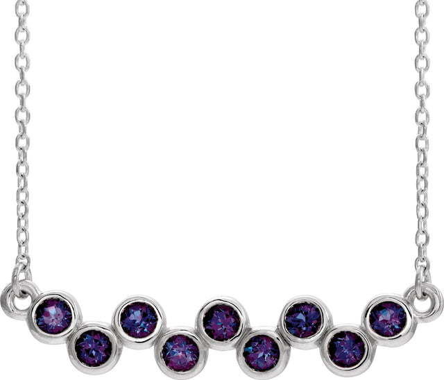 Platinum Round Lab-Grown Alexandrite Bezel-Set Bar Necklace