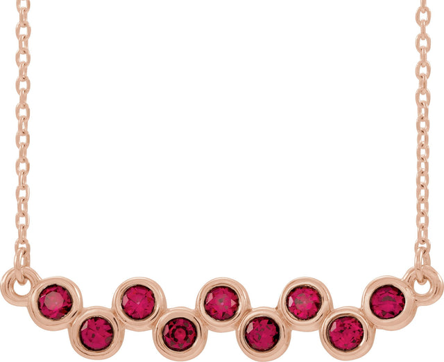 14K Gold Round Natural Ruby Bezel-Set Bar Necklace - Rose Gold