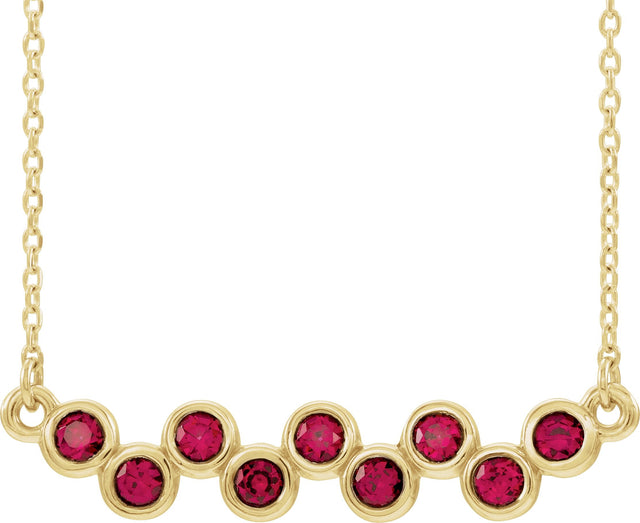 14K Gold Round Lab-Grown Ruby Bezel-Set Bar Necklace - Yellow Gold