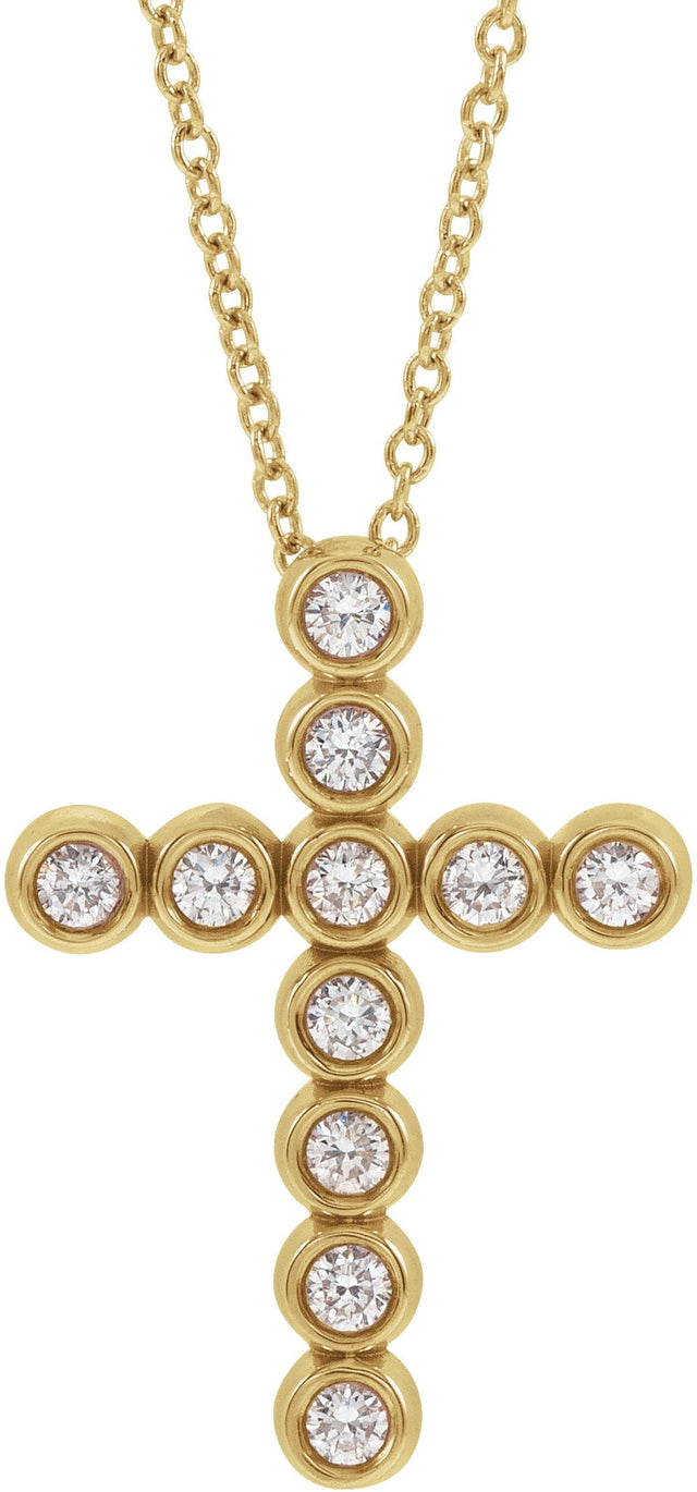 14K Gold Round Natural Diamond Bezel-Set Cross Necklace or Pendant – up to 1/4 CTW - Yellow Gold