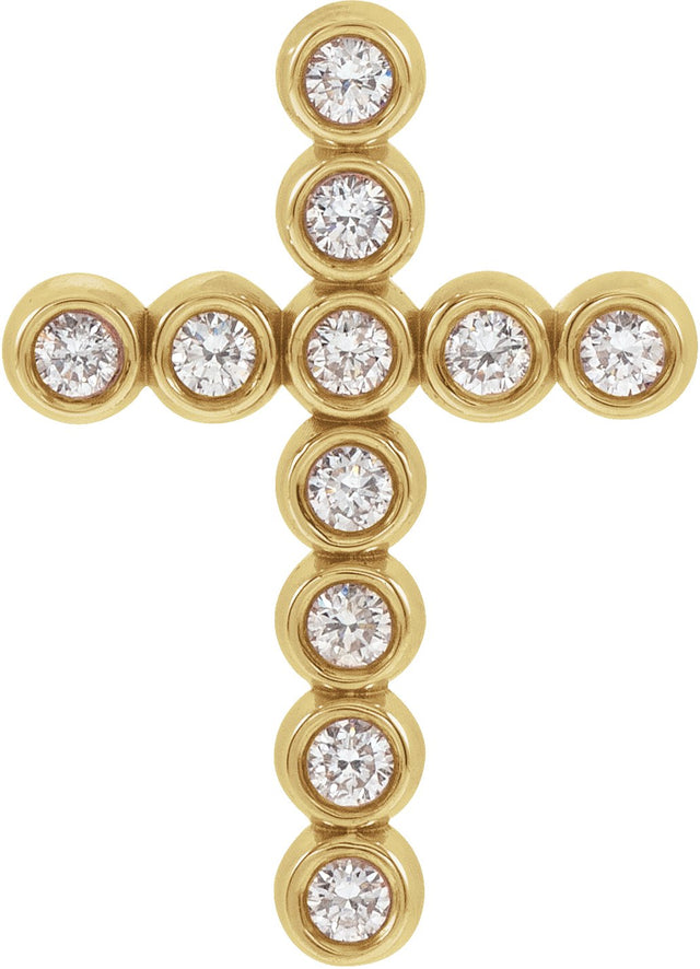 14K Gold Round Natural Diamond Bezel-Set Cross Necklace or Pendant – up to 1/4 CTW - Yellow Gold