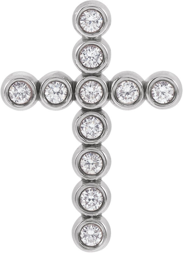 Platinum Round Natural Diamond Bezel-Set Cross Necklace or Pendant – up to 1/4 CTW
