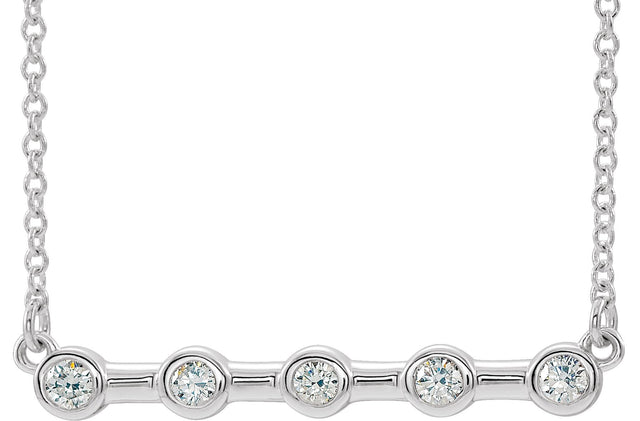 14K Gold Round Natural Diamond Bezel-Set Bar Necklace – 1/6 CTW - White Gold