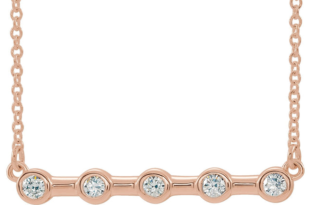 14K Gold Round Natural Diamond Bezel-Set Bar Necklace – 1/6 CTW - Rose Gold