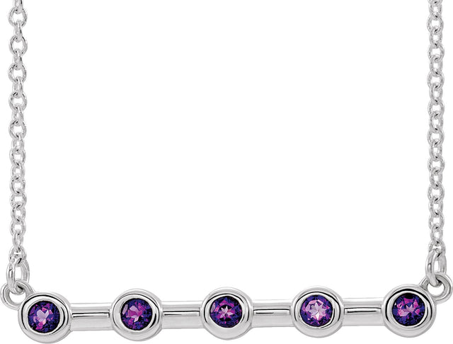 14K Gold Round Natural Amethyst Bezel-Set Bar Necklace II - White Gold
