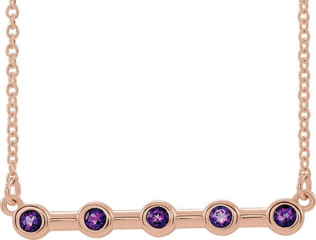 14K Gold Round Natural Amethyst Bezel-Set Bar Necklace II - Rose Gold