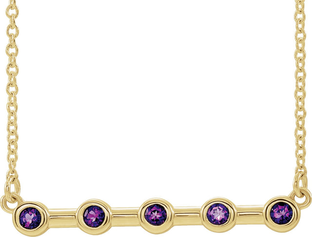 14K Gold Round Natural Amethyst Bezel-Set Bar Necklace II - Yellow Gold