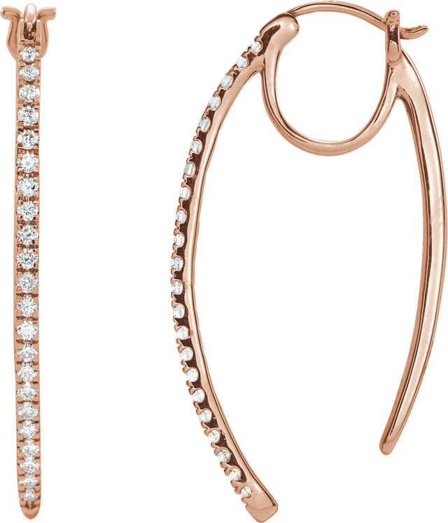 14K Gold Round Natural Diamond Hoop Earrings II - Rose Gold