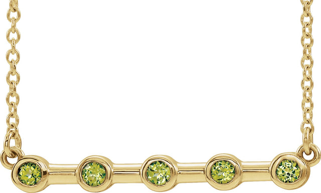 14K Gold Round Natural Peridot Bezel-Set Bar Necklace II - Yellow Gold
