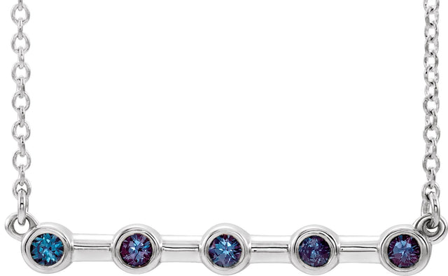 Platinum Round Lab-Grown Alexandrite Bezel-Set Bar Necklace II