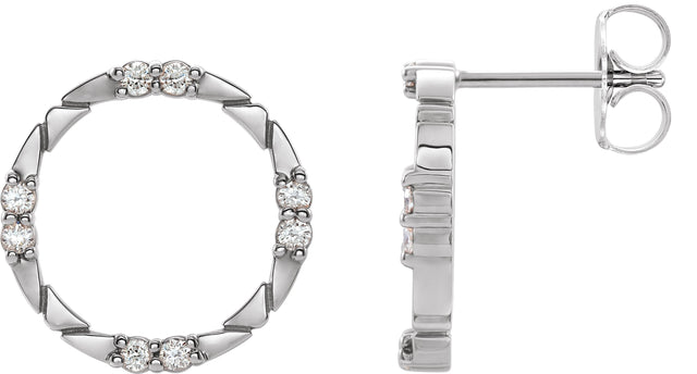 Platinum Round Natural Diamond Geometric Earring